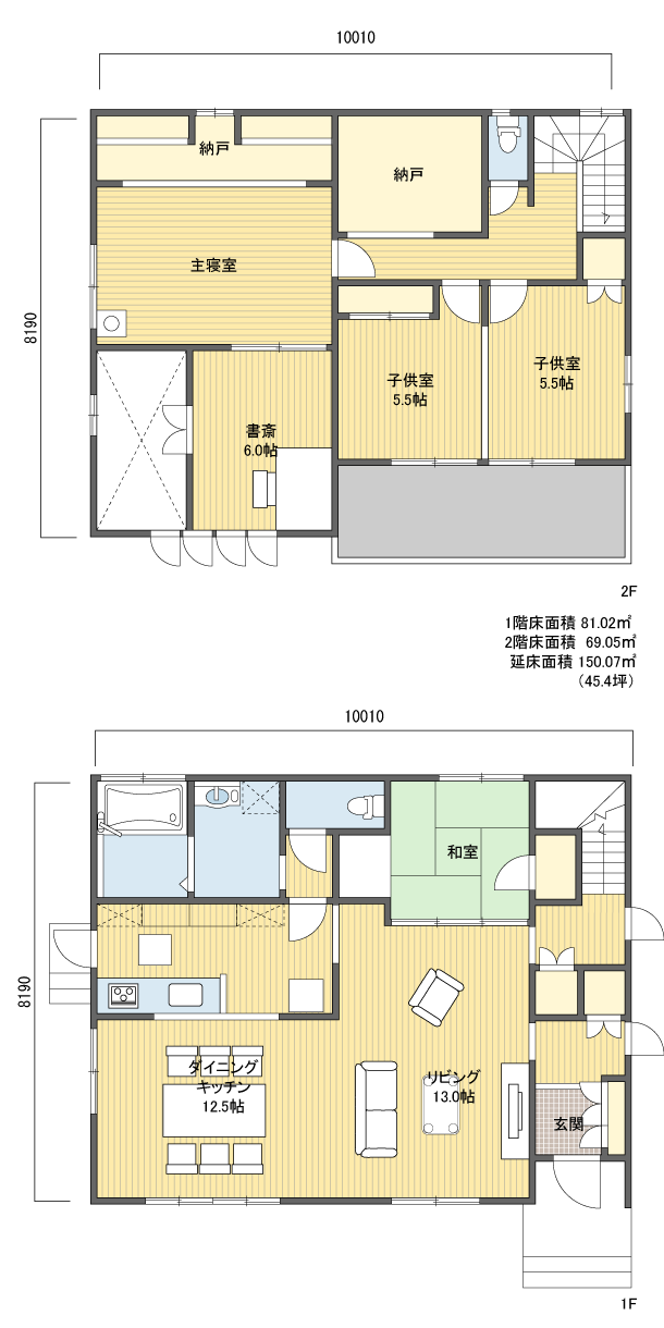 間取り1642階建 40?50坪 南玄関プラン注文住宅の一戸建て 楽住rakunism