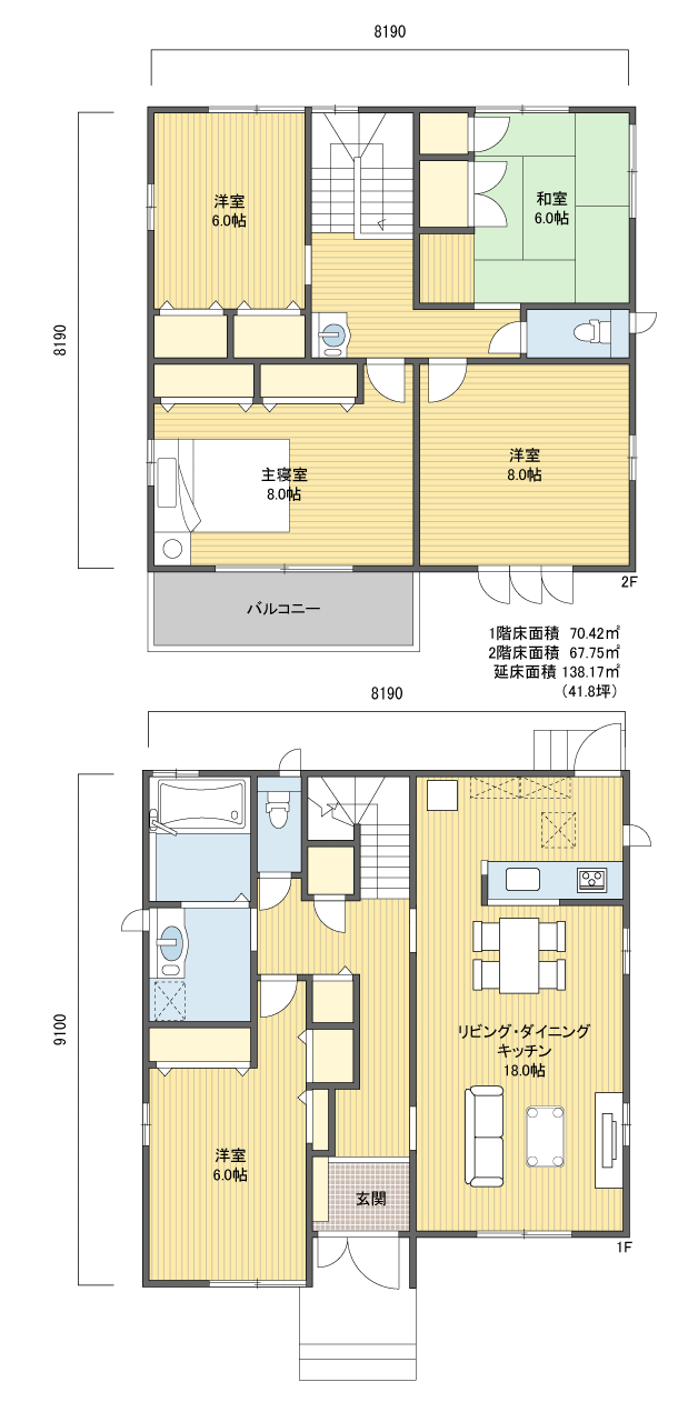 間取り1852階建 40?50坪 南玄関プラン注文住宅の一戸建て 楽住rakunism