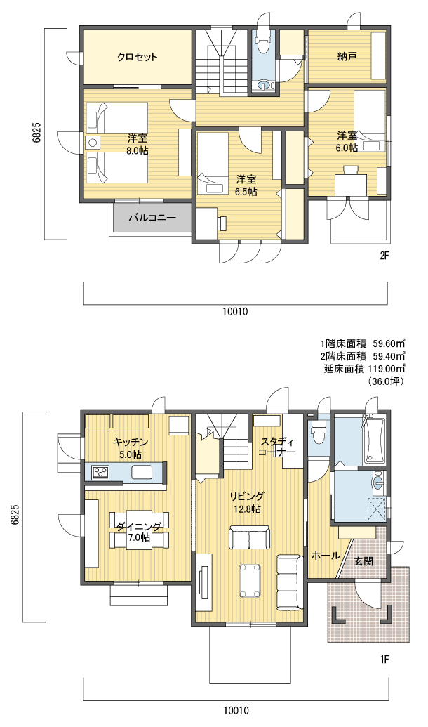 間取り362階建 30?40坪 南玄関プラン注文住宅の一戸建て 楽住rakunism